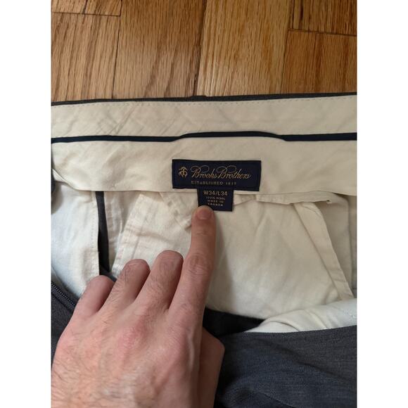 Brooks Brothers Trouser Pant Texture Gray 33x33 100% Wool Pleated Cuffed Vintage - Picture 2 of 5